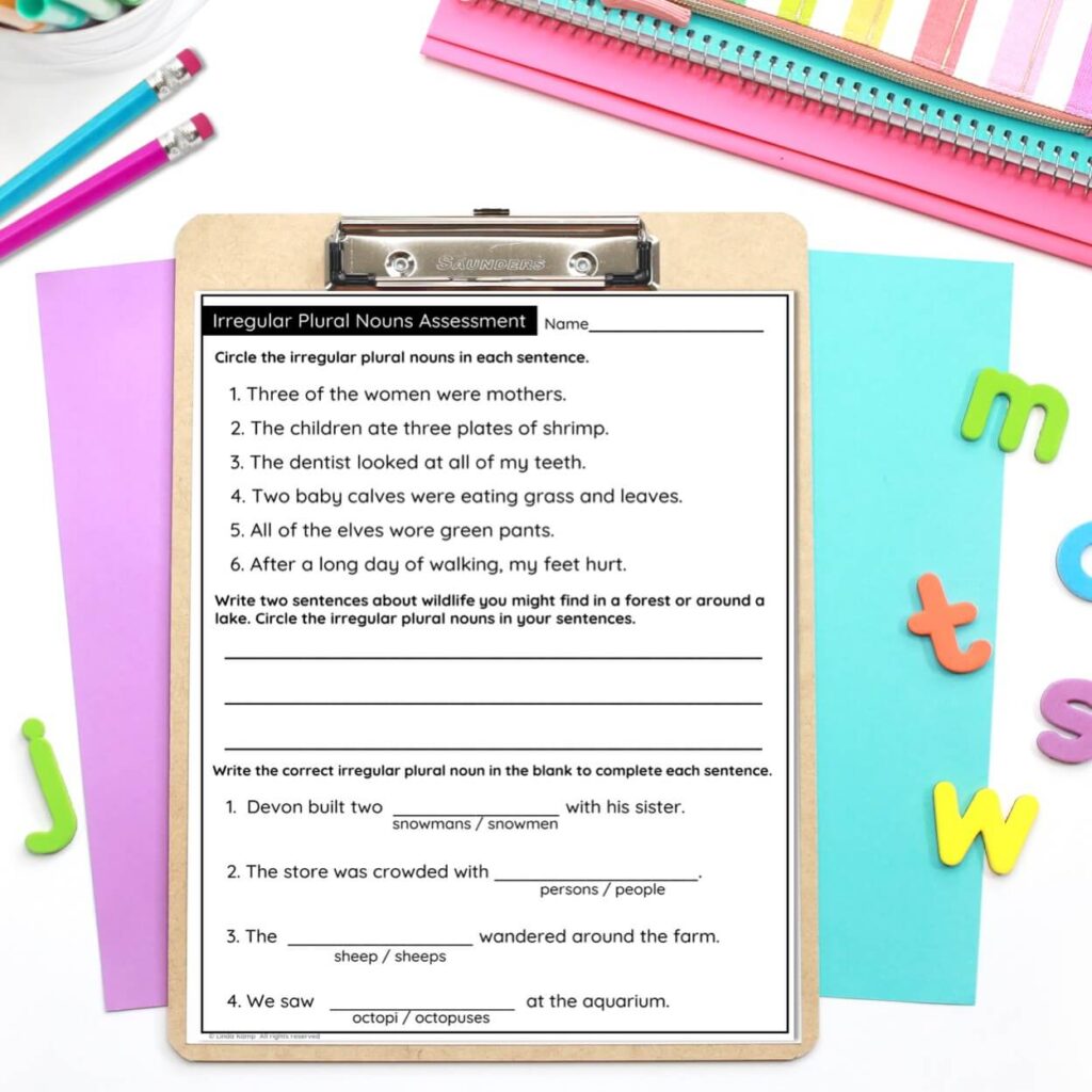 2nd grade irregular plural nouns assessment