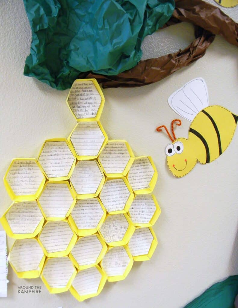 Bee craft and honeycomb shapes to display bee research projects.