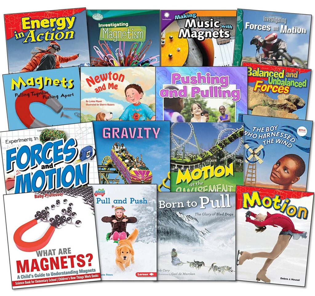 Collage of different forces and motion books 