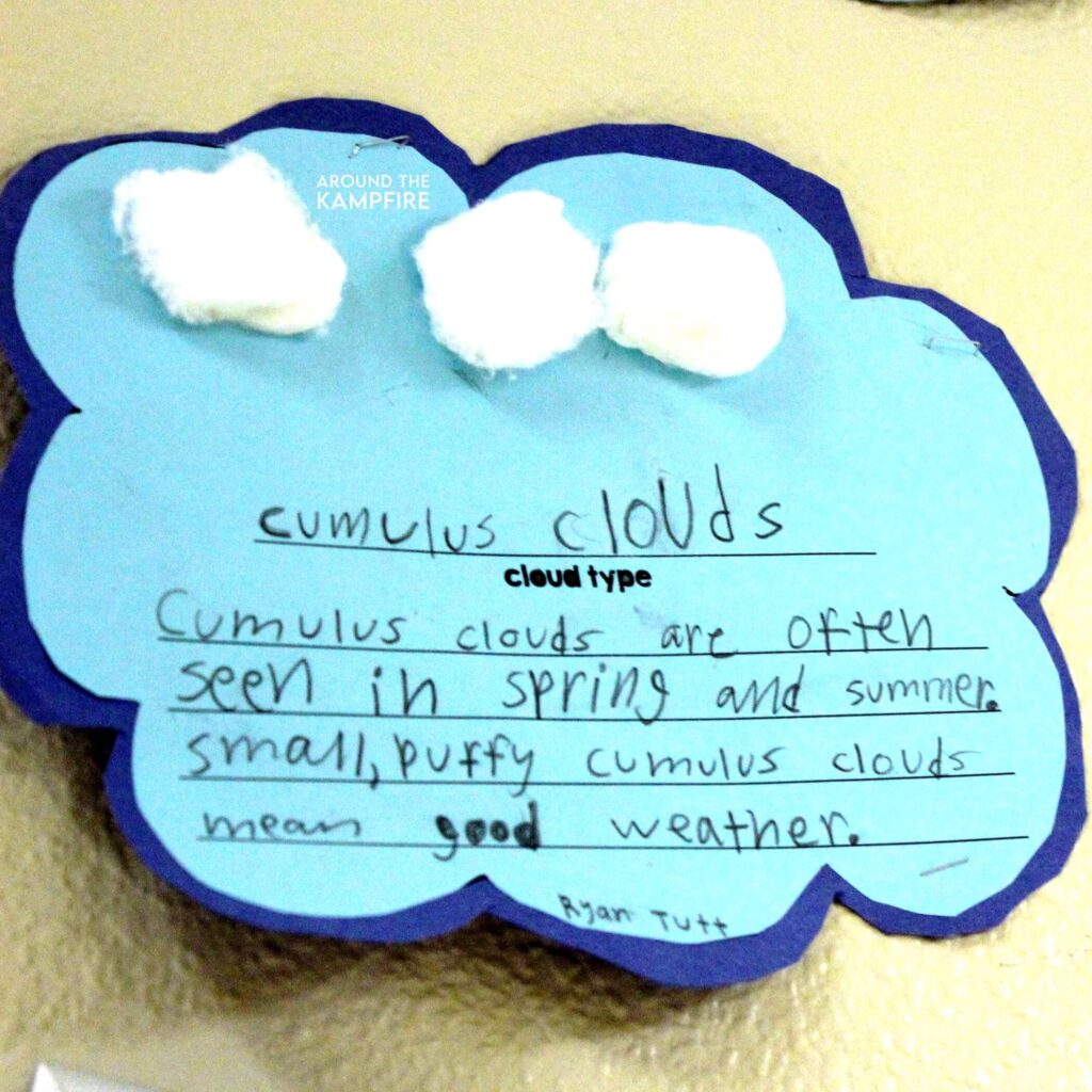 Cloud types writing craft using cotton balls