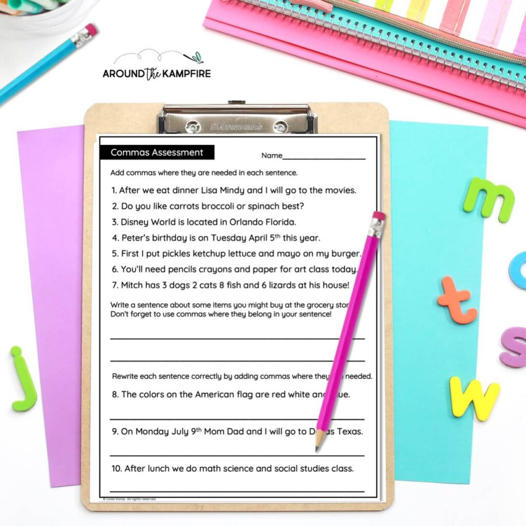 commas in a series activities assessment