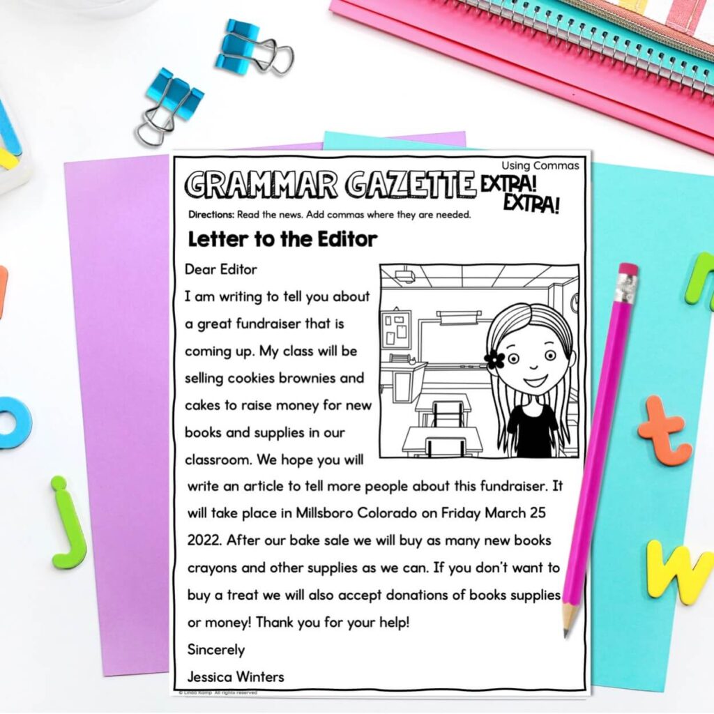 commas in a series activities reading passage
