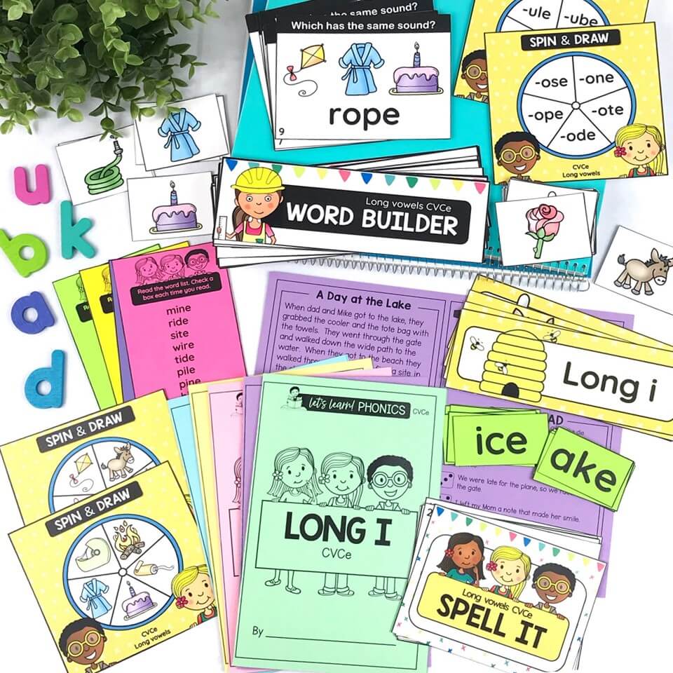 Long vowels phonics centers, games word work activities