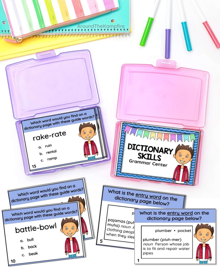 dictionary skills task cards grammar centers