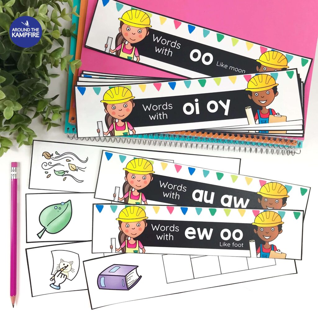diphthongs word building letter tile cards