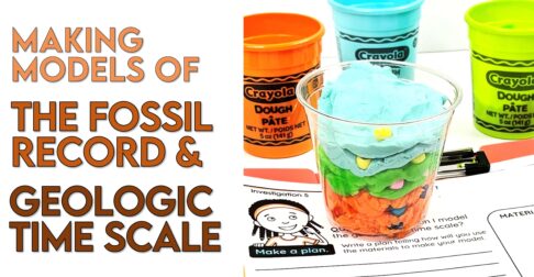 Graphic image with a picture of a geologic time scale model made of Play-Doh and beads.