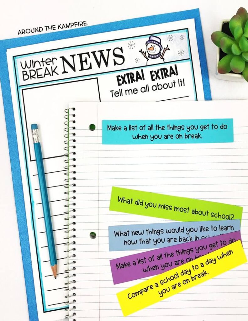 free after winter break writing journal prompts.