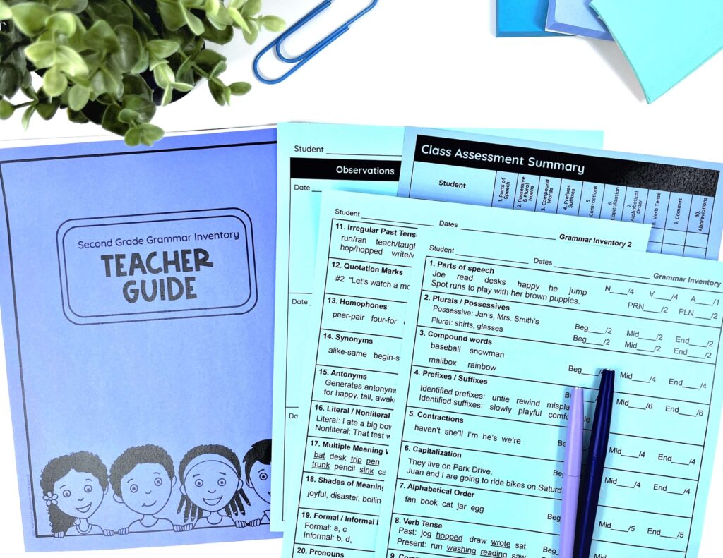 Student forms in a free grammar assessments for 2nd grade