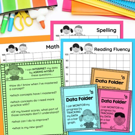 ree student data folder starter kit with printable fluency graphs for reading, math and spelling.