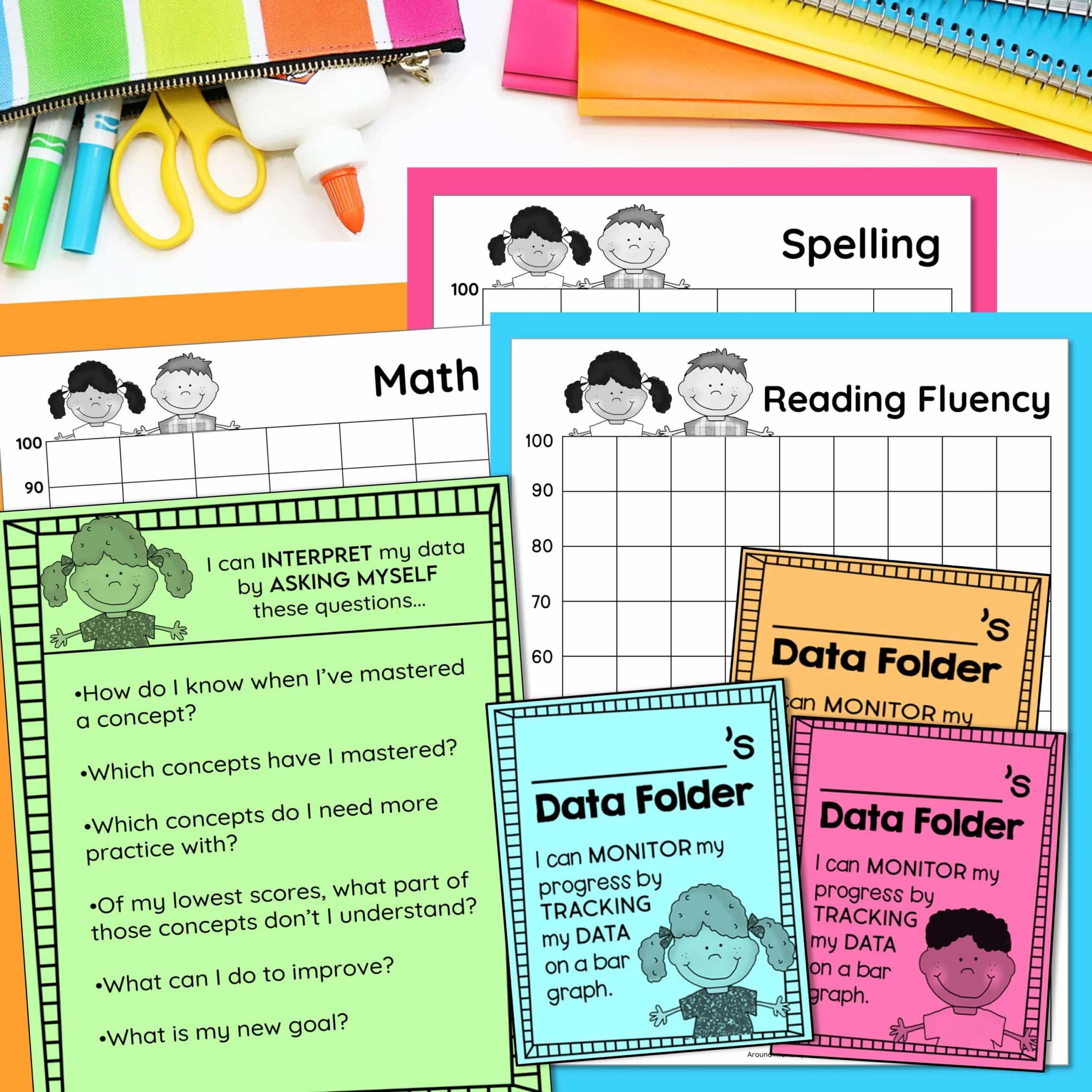 ree student data folder starter kit with printable fluency graphs for reading, math and spelling.