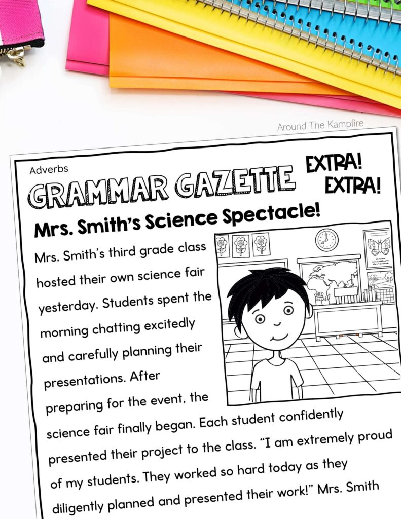 grammar reading passage to teach adverbs