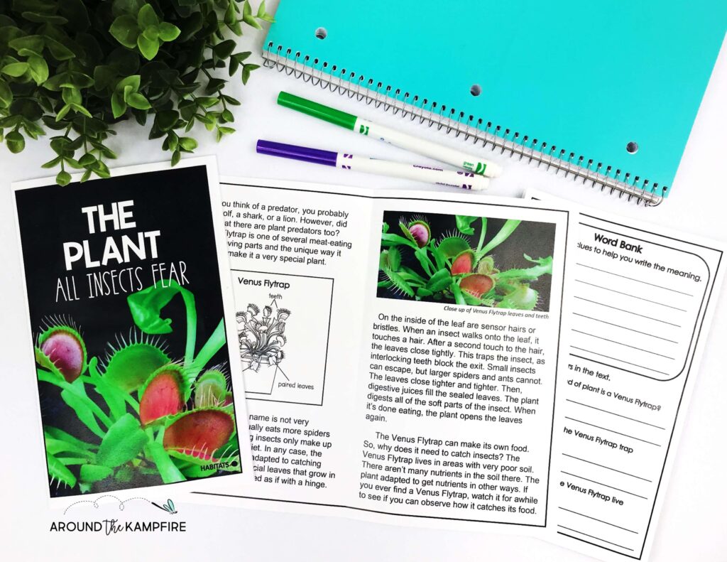 Venus flytrap reading passage with comprehension questions