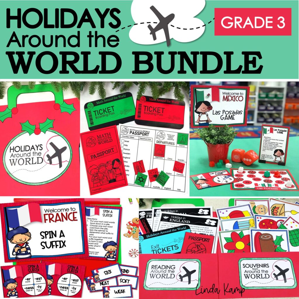 holidays around the world 3rd grade bundle with literacy centers
