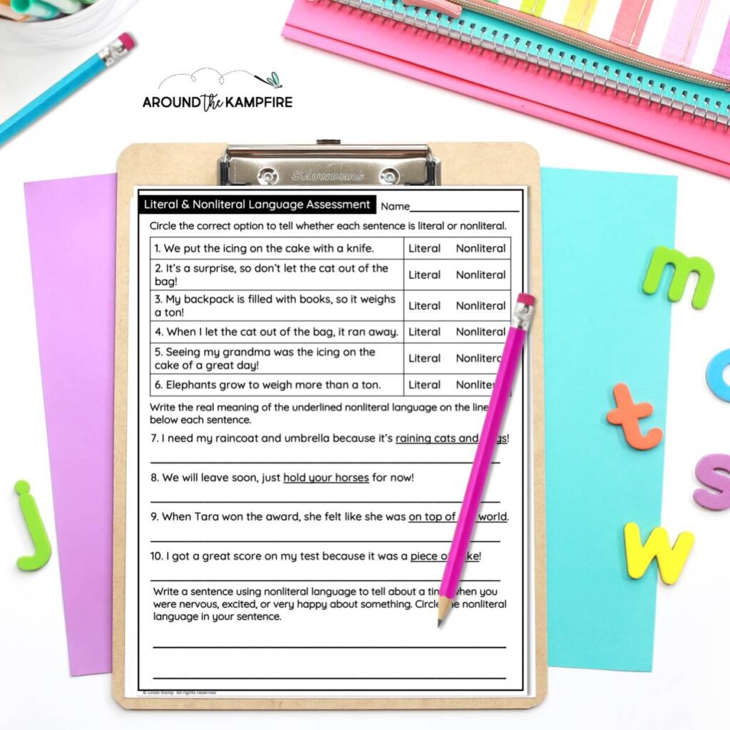 how to teach literal & nonliteral language assessment