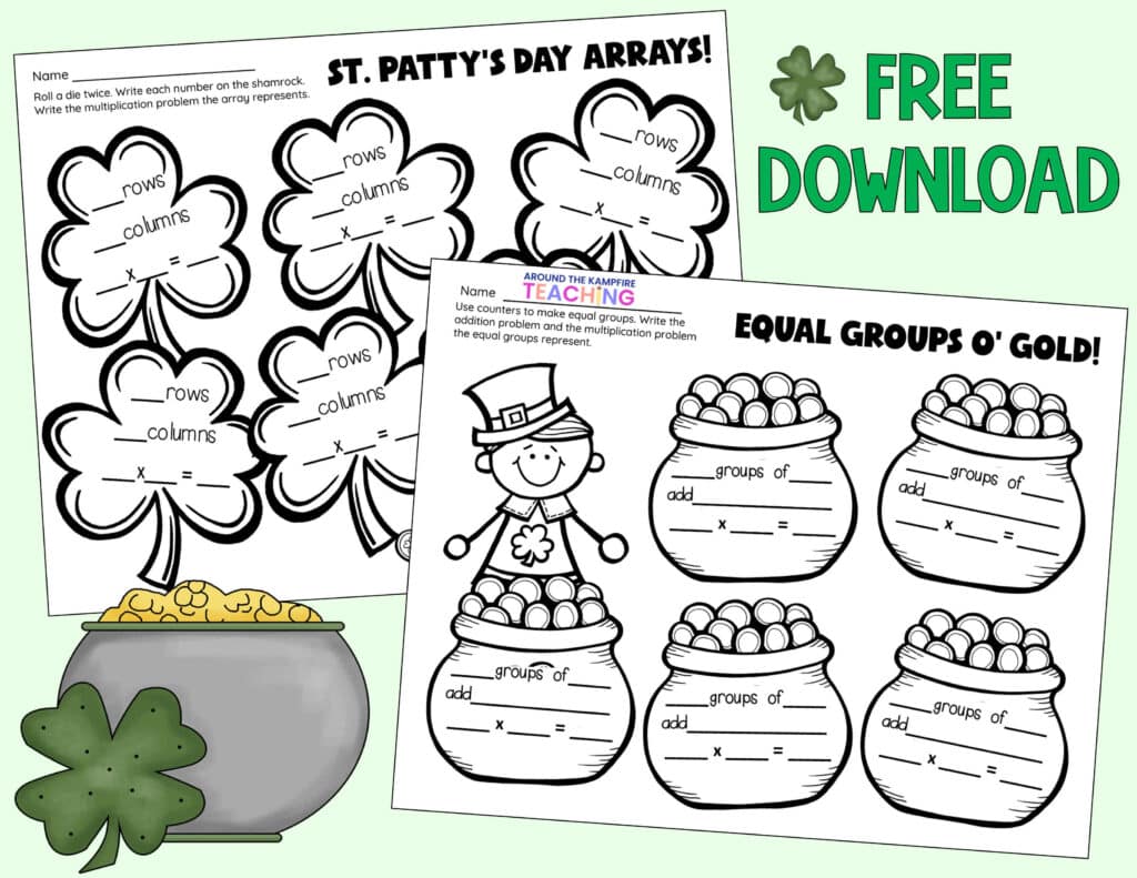 Free St. Patrick's Day multiplication worksheets.