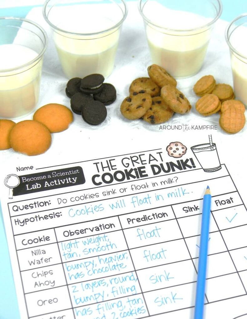 A simple and fun science experiment using milk and cookies to explore buoyancy. Find easy science activities for teaching the scientific method in a way that kids love! Read more about 2nd and 3rd grade science.