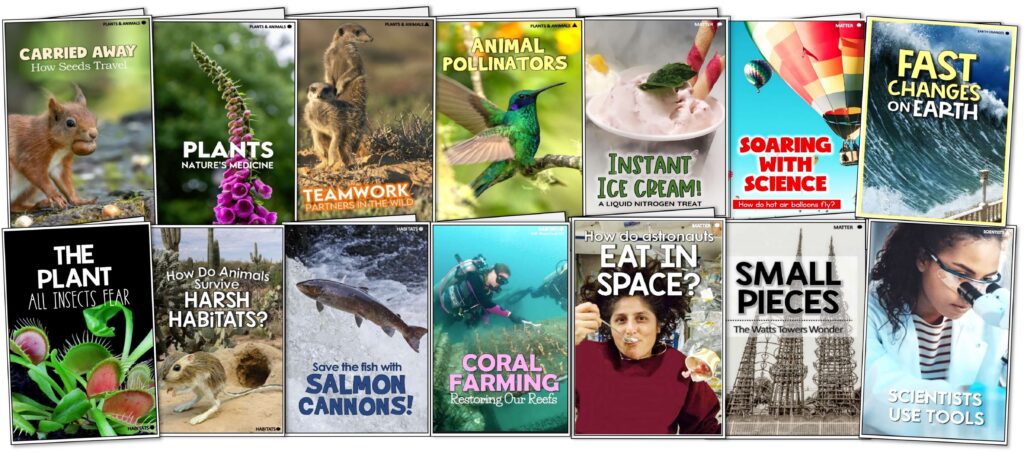 Nonfiction science readers and reading comprehension passages with questions