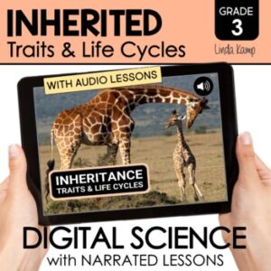 inherited traits digital science activities on a tablet with teaching slides