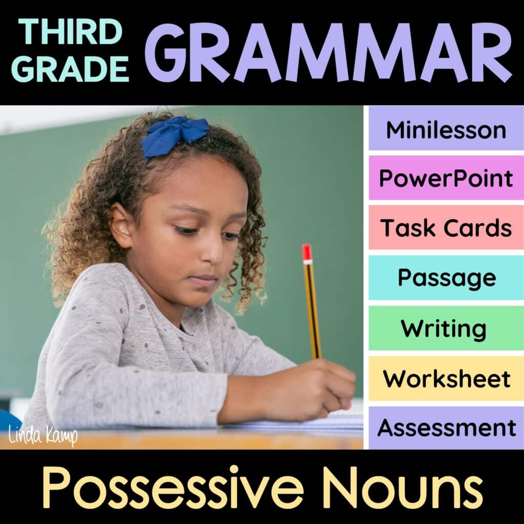 Third Grade grammar possessive nouns resource cover page.
