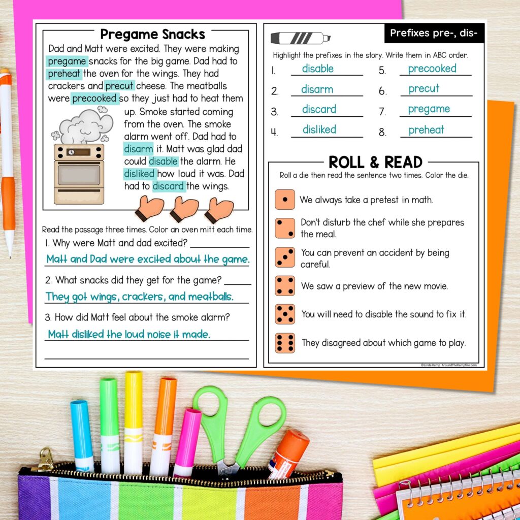 Decodable phonics passages for 2nd grade students to practice reading words with prefixes.