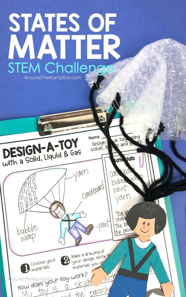 Parachute toy designed using solid liquid gas for a properties of matter STEM challenge