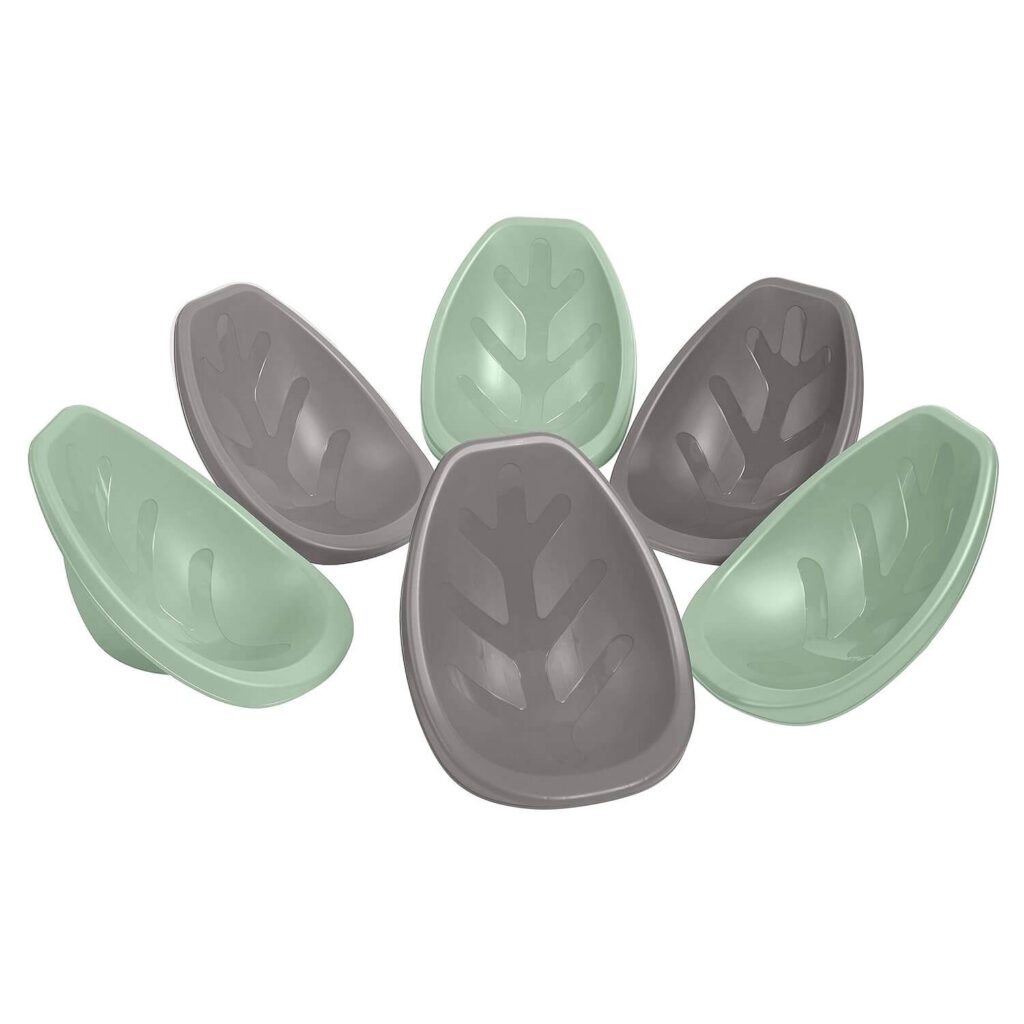 Gray and green floor rockers or scoop chairs as a flexible seating option in the classroom. 