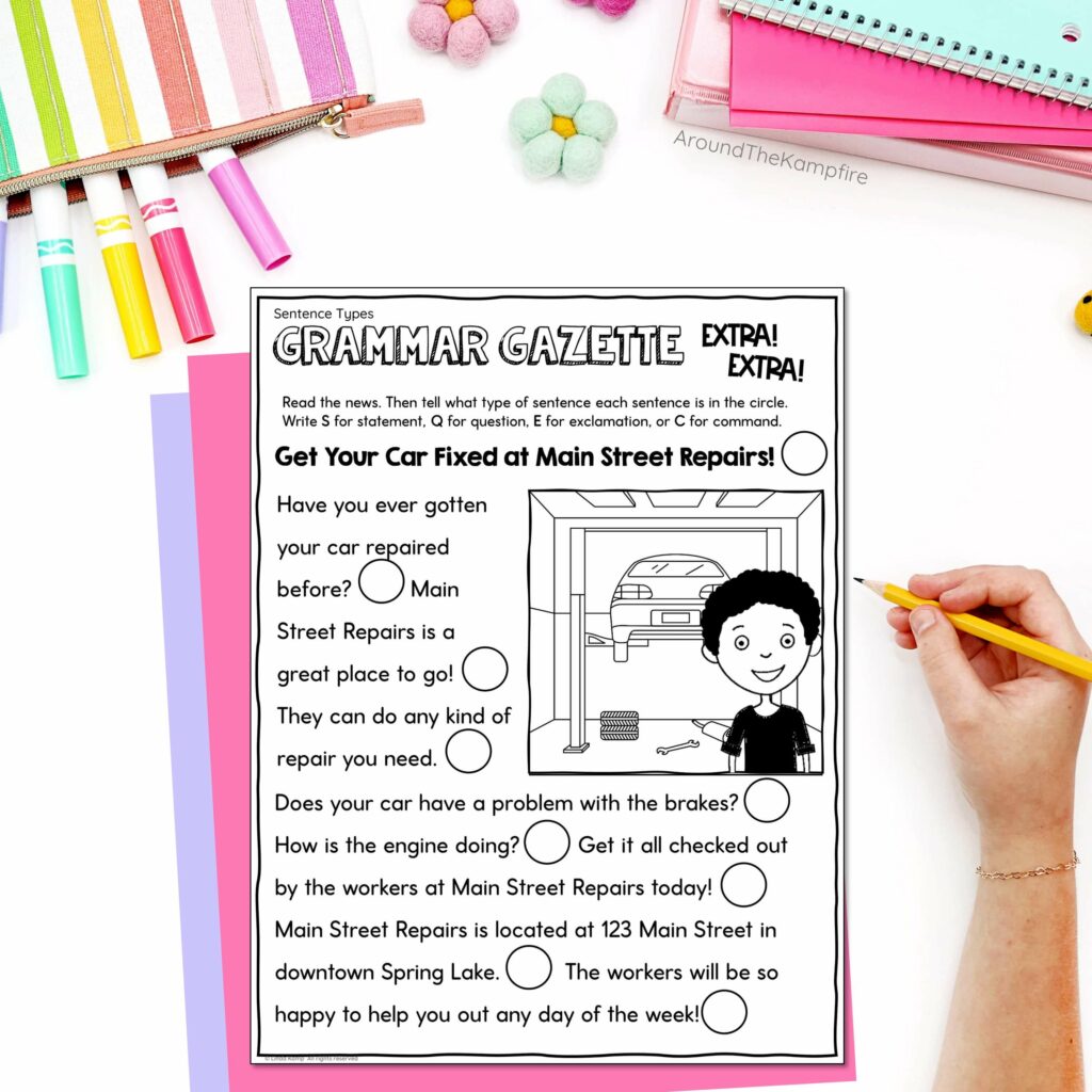 Sentence types worksheet.