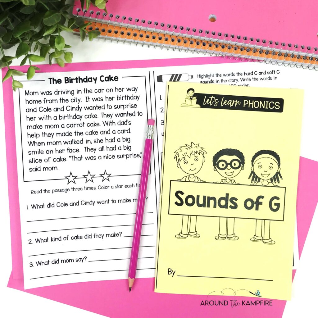 soft hard g decodable phonics passage