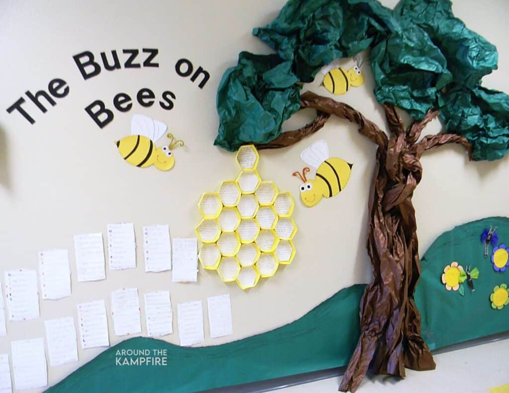 Bee craft and honeycomb shapes to display bee research projects.
