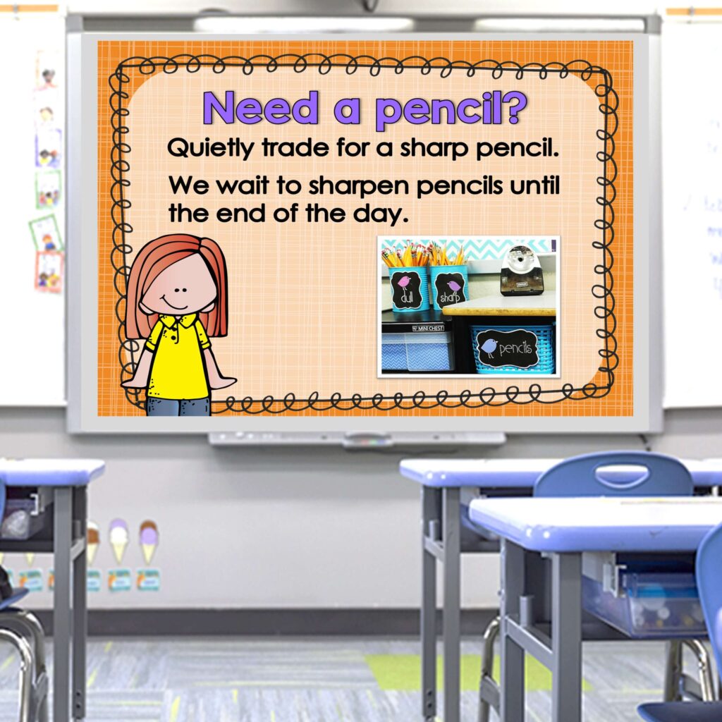 school routines and proceures powrpoint with how to manage pencils
