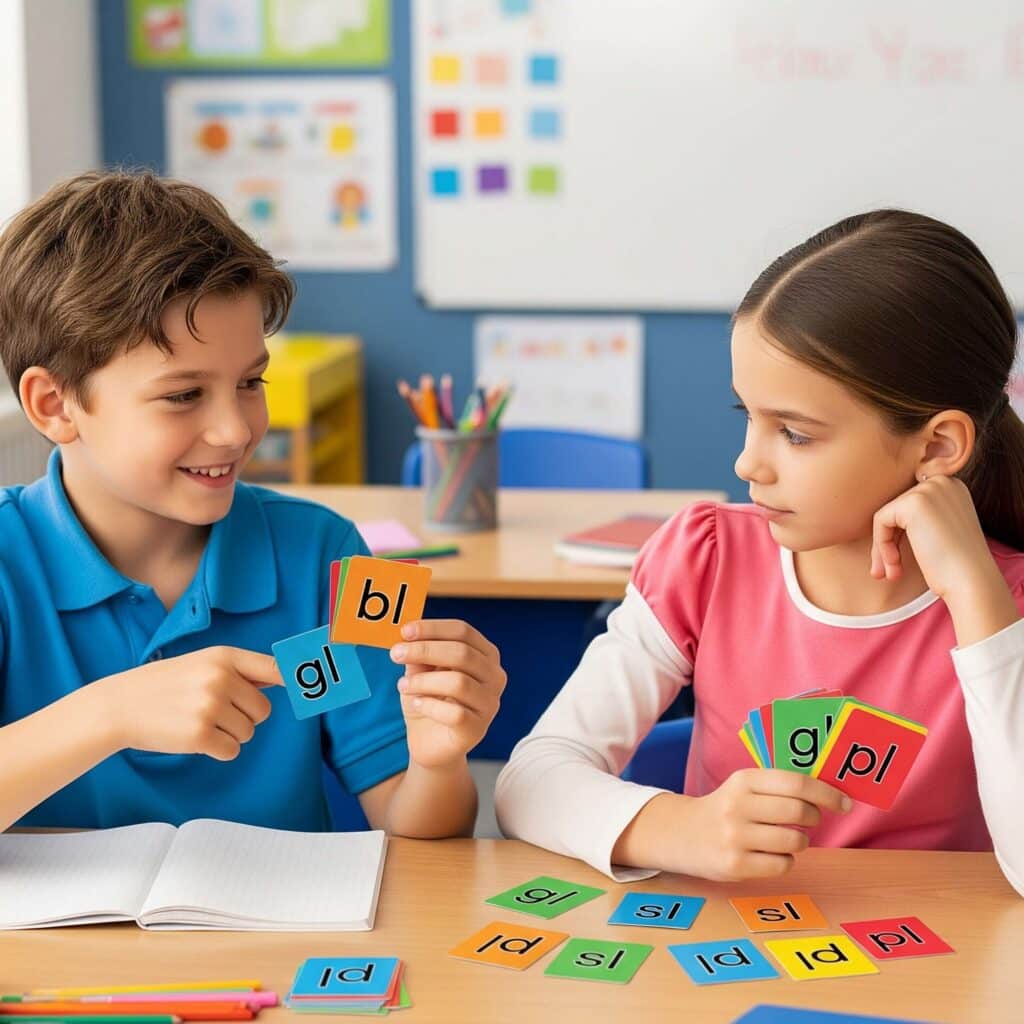 students playing game with free phonics pattern cards