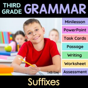 Suffix activities unit for 3rd grade grammar.