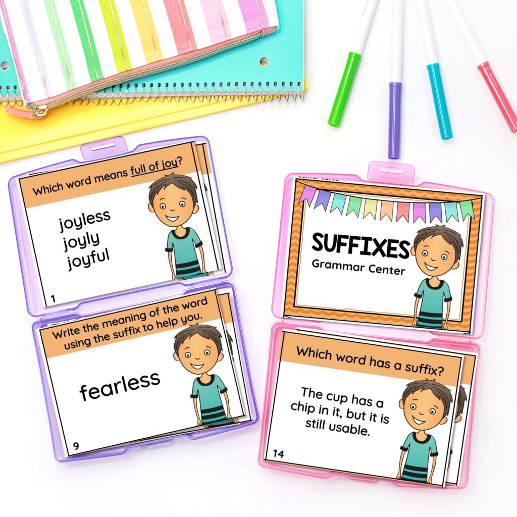 Task cards for suffix practice. 