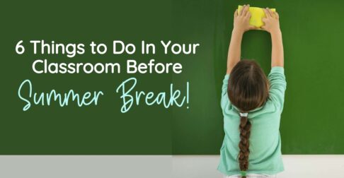 Third grade student cleaning the chalkboard in her classroom before summer break.