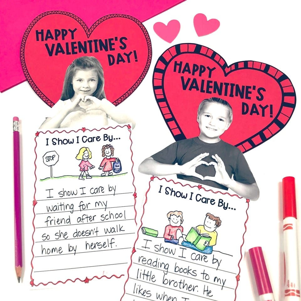 Valentine's Day writing craft with student photos.