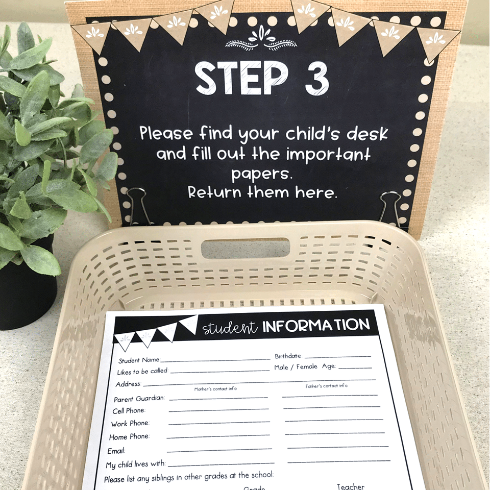 Meet the teacher parent station sign and student information form