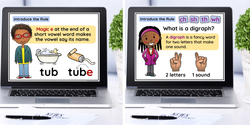Phonics rules teaching PowerPoints on laptops