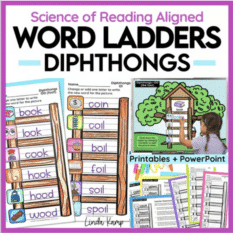 Picture of Word Ladders for teaching Diphthongs with printables and a PowerPoint. Aligned with the Science of Reading.